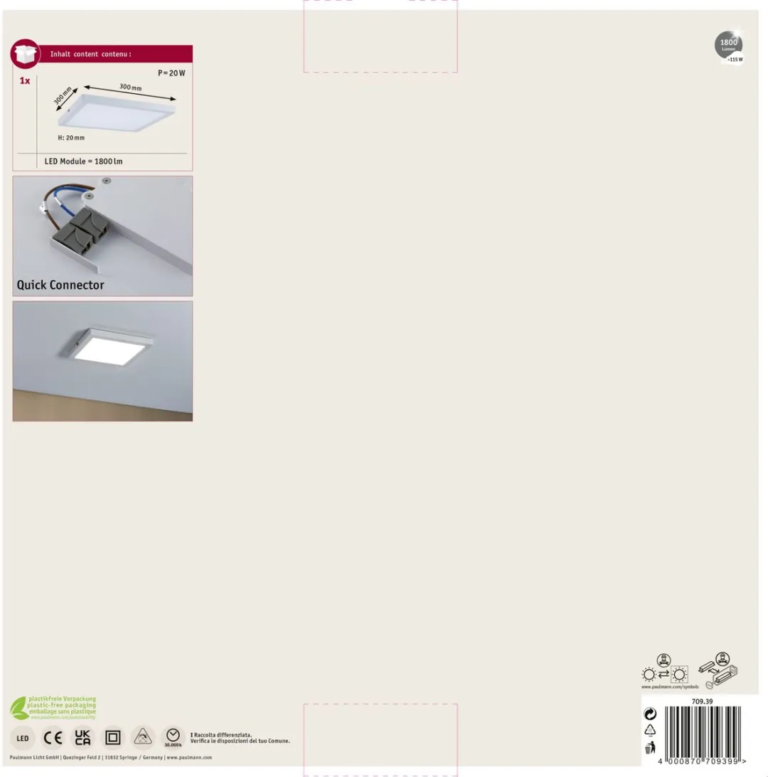 Paulmann Atria LED-paneel 16,5W 1450lm 4000K - 300x300mm Wit