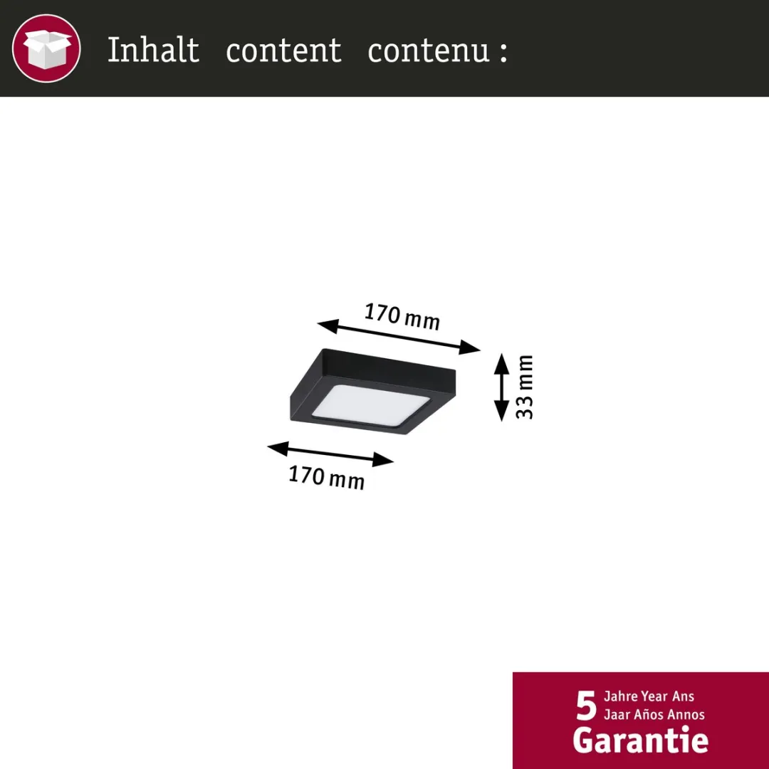 Paulmann LED-paneel Abia 2 White Select Schemergestuurd 170x170mm 9,5W 1100lm - Zwart