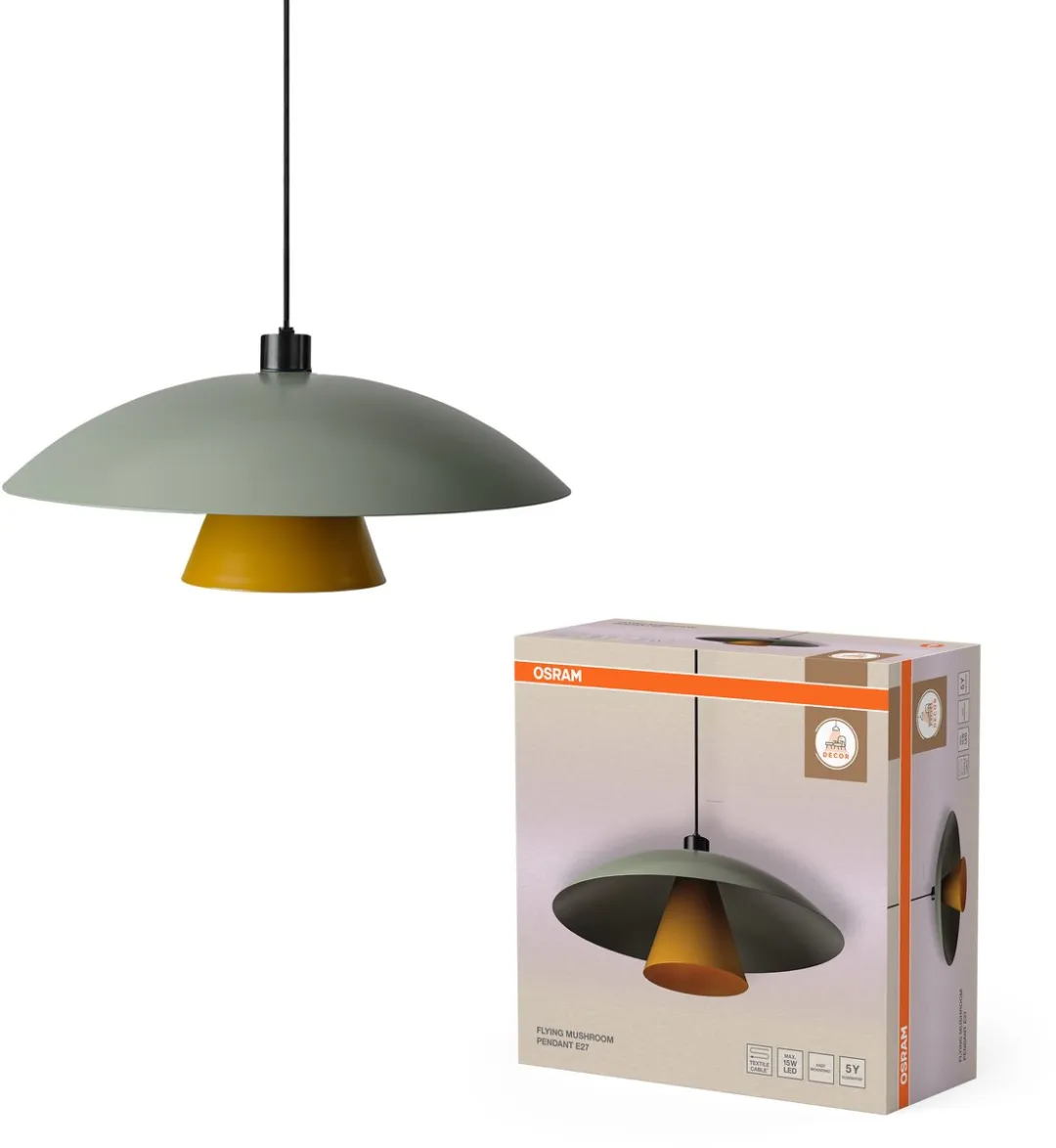 Osram Decor Vliegende Paddenstoel Hanglamp E27 - 500mm - Groen/Geel