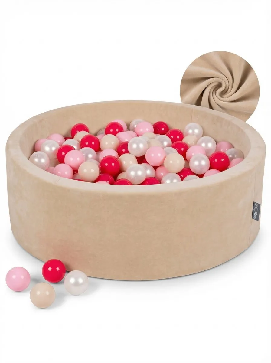 KiddyMoon Fluwelen Ballenbad 90x30cm - 300 Ballen Zandbeige