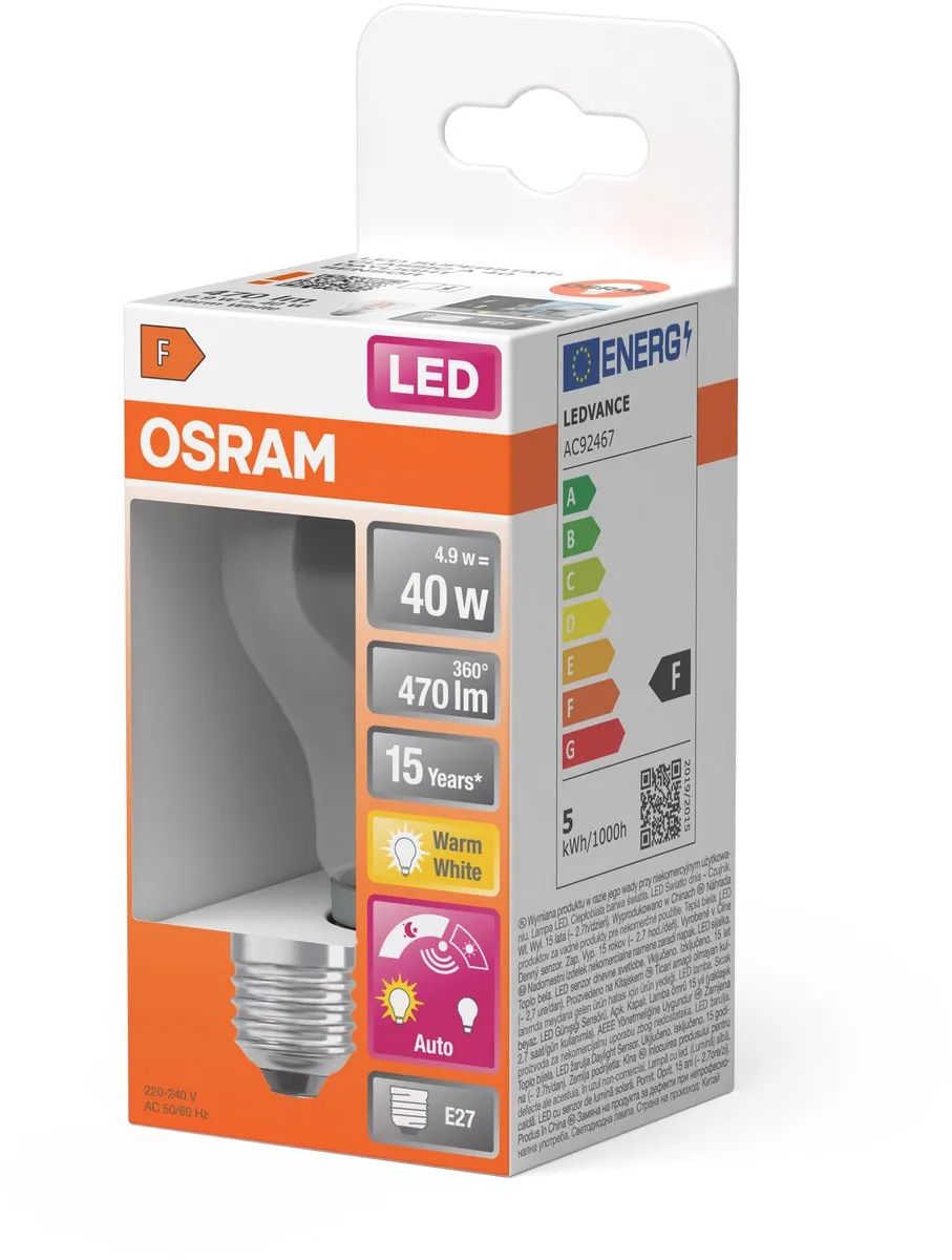 Osram LED-lamp E27 4.9W Warmwit 3000K - Helder