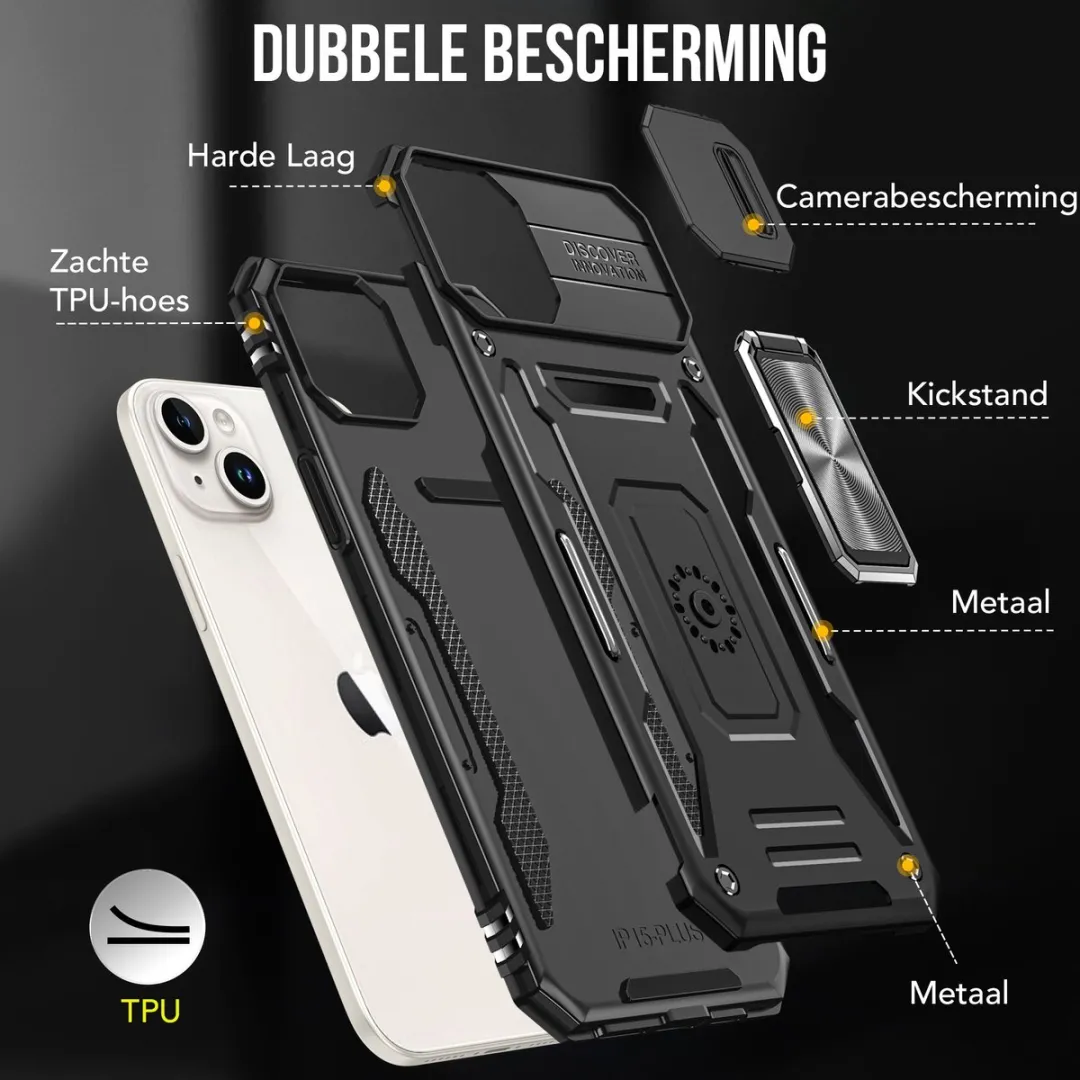 NUVEX iPhone 15 Hoesje Zwart - Anti-Shock Hybrid Armor