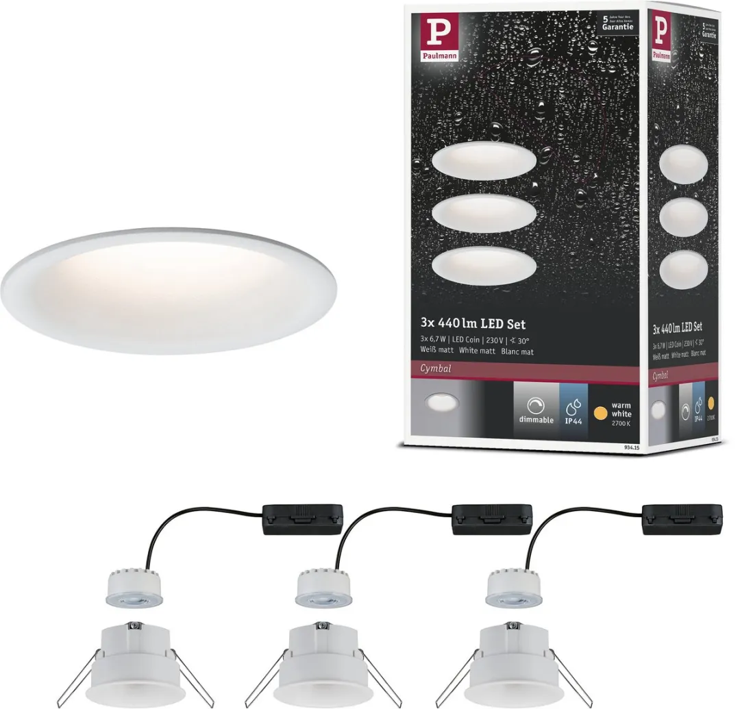 Paulmann Cymbal Coin Basisset LED-inbouwlamp 3x6,7W 430lm 2700K
