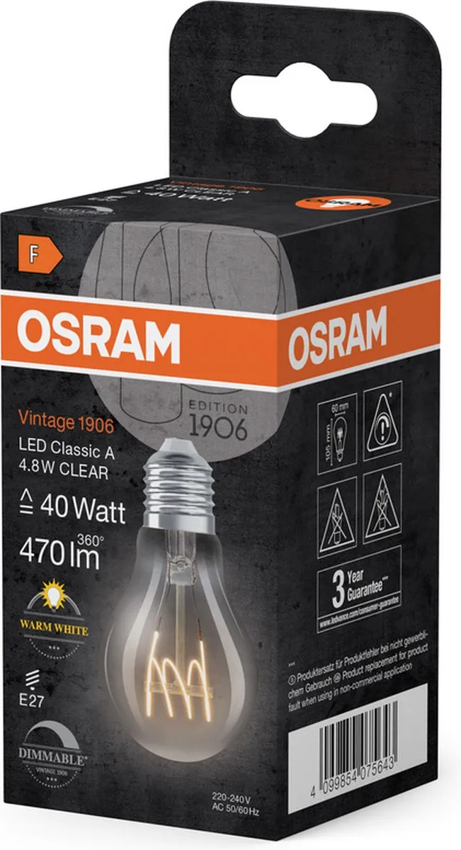 Osram E27 LED 4.8W 827 Warm Wit - Helder Glas
