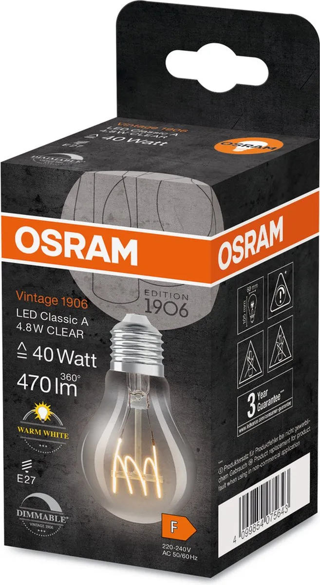 Osram E27 LED 4.8W 827 Warm Wit - Helder Glas - afbeelding 6 van 6
