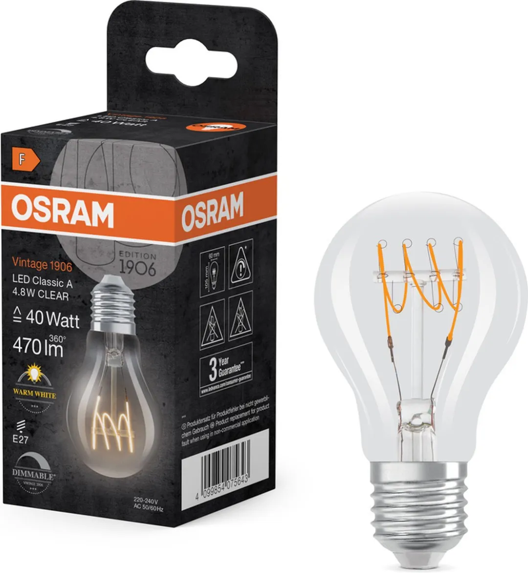 Osram E27 LED 4.8W 827 Warm Wit - Helder Glas
