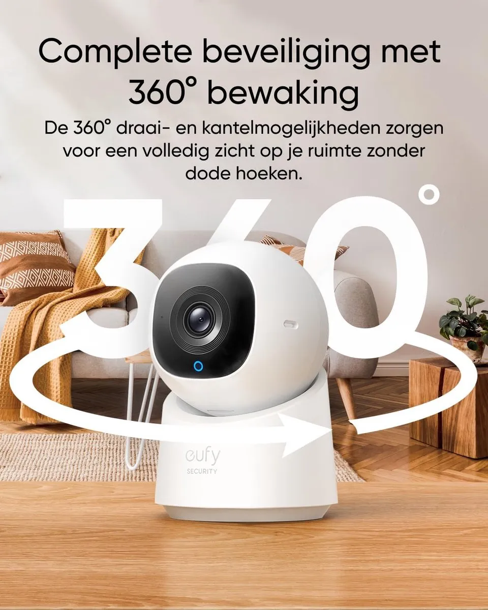 Eufy Security C210 Binnencamera - 1080p HD - 360° Pan/Tilt - AI Detectie