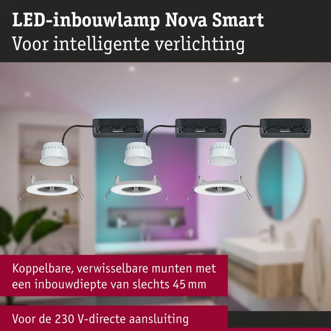 Paulmann Nova Coin LED-inbouwlamp 78mm RGBW+ 3x6W - Wit mat