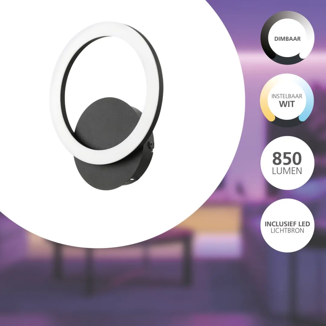 EGLO connect.z Parrapos-Z Smart Wandlamp - 24cm - Zwart