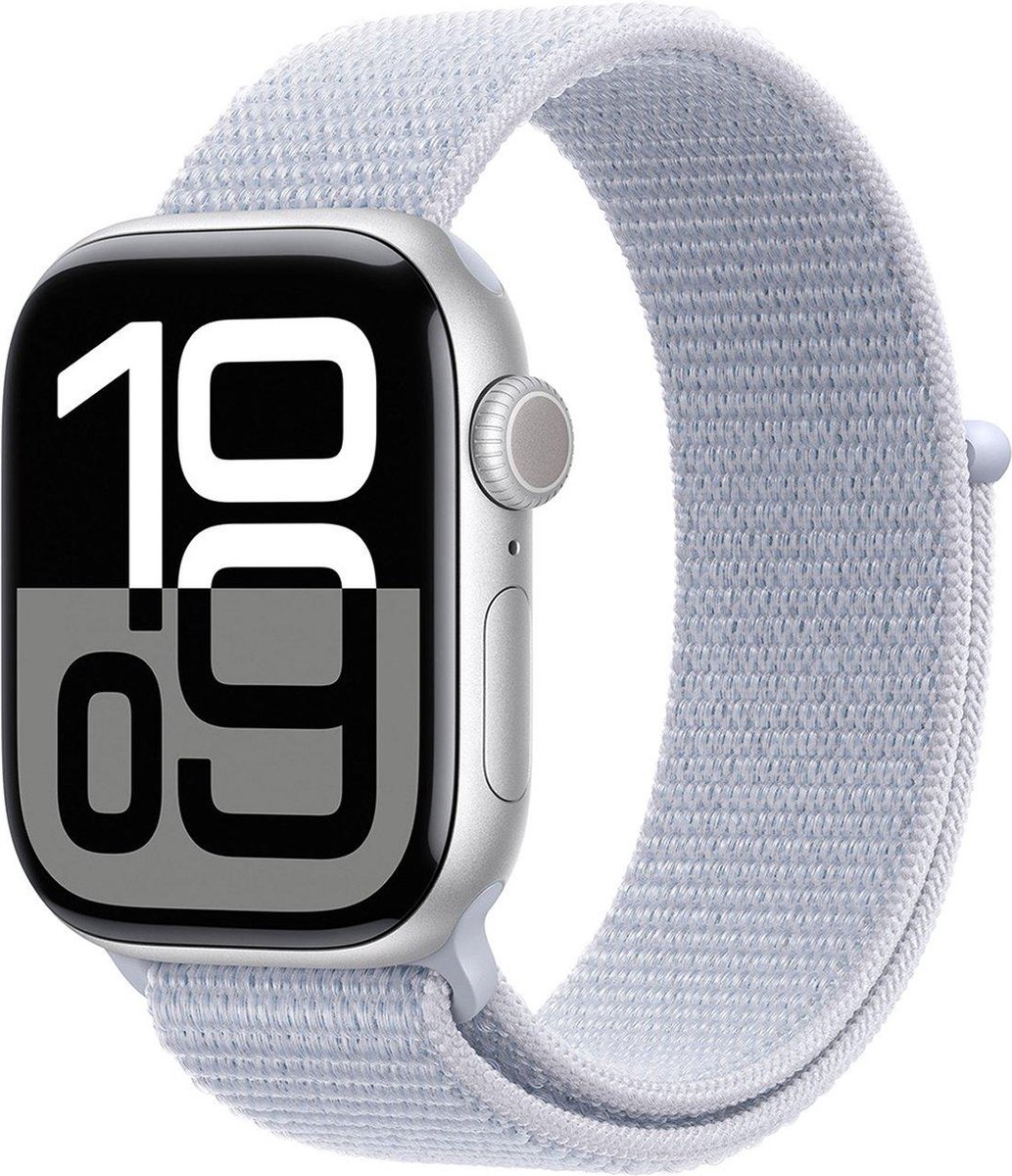 Apple Watch Series 10 - Wifi - 42mm - Zilveren Aluminium Case met Blauw Cloud Geweven Sportbandje