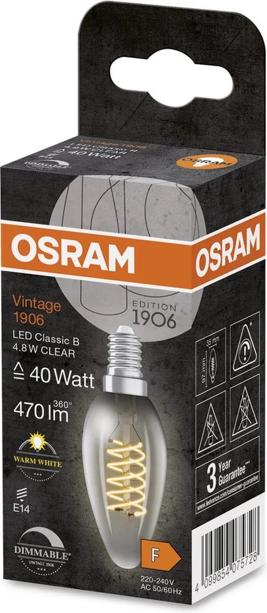 Osram Vintage 1906 LED Classic Slim E14 - 4.8W 470lm Warm Wit
