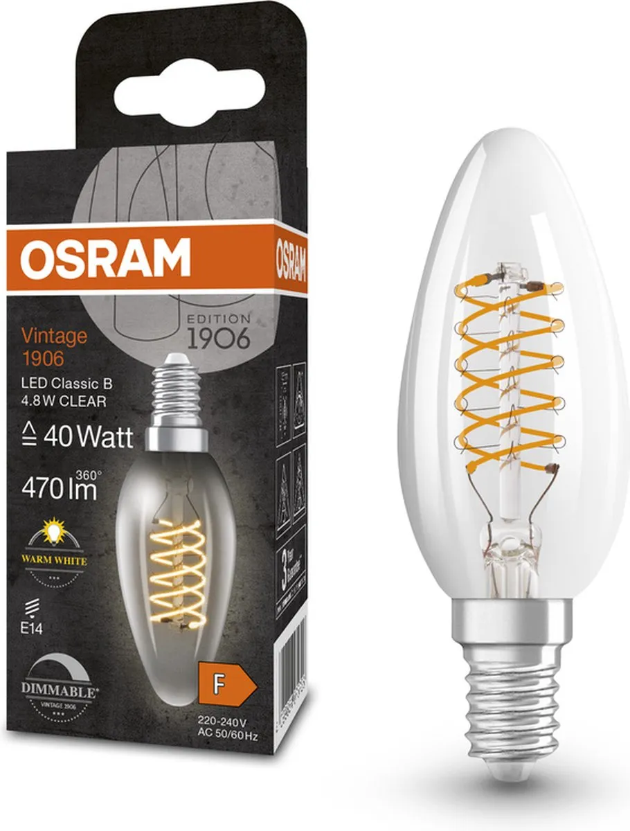 Osram Vintage 1906 LED Classic Slim E14 - 4.8W 470lm Warm Wit - afbeelding 6 van 6