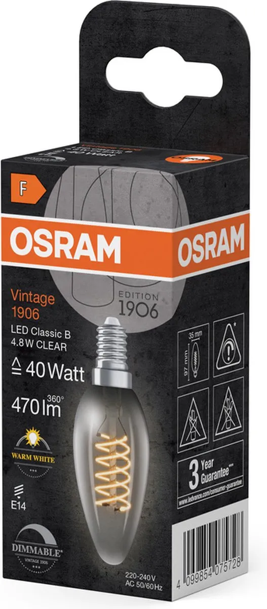 Osram Vintage 1906 LED Classic Slim E14 - 4.8W 470lm Warm Wit