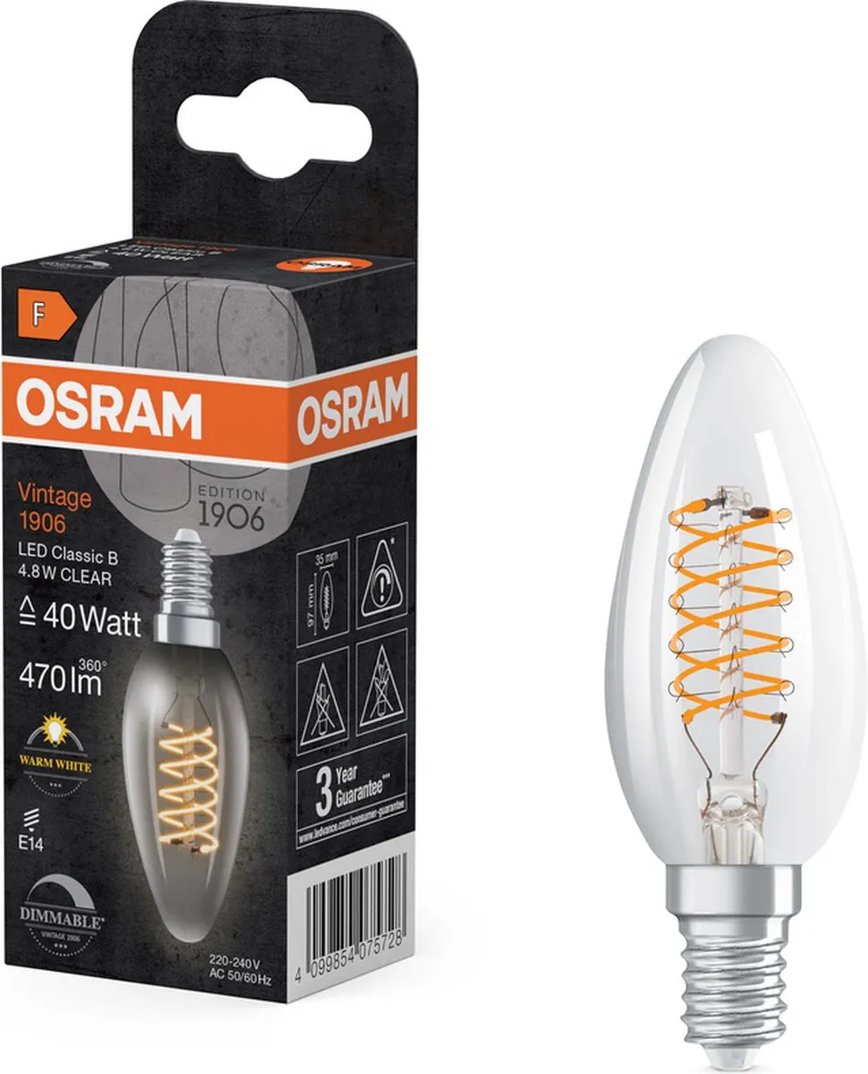 Osram Vintage 1906 LED Classic Slim E14 - 4.8W 470lm Warm Wit