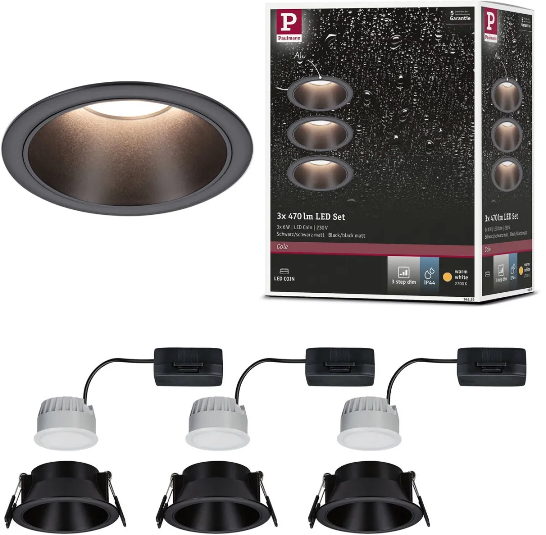 Paulmann LED-inbouwlamp 3-Step-Dim Coin Set 3x6W 2700K