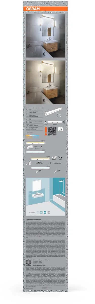 Osram Orbis Tube LED Wandlamp 60cm - Houten decor - 12W 1200lm - 3000/4000K - IP44