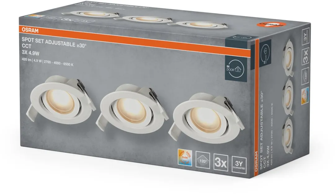 Osram Spot Set LED Inbouwspots CCT 4.9W - 3 Stuks