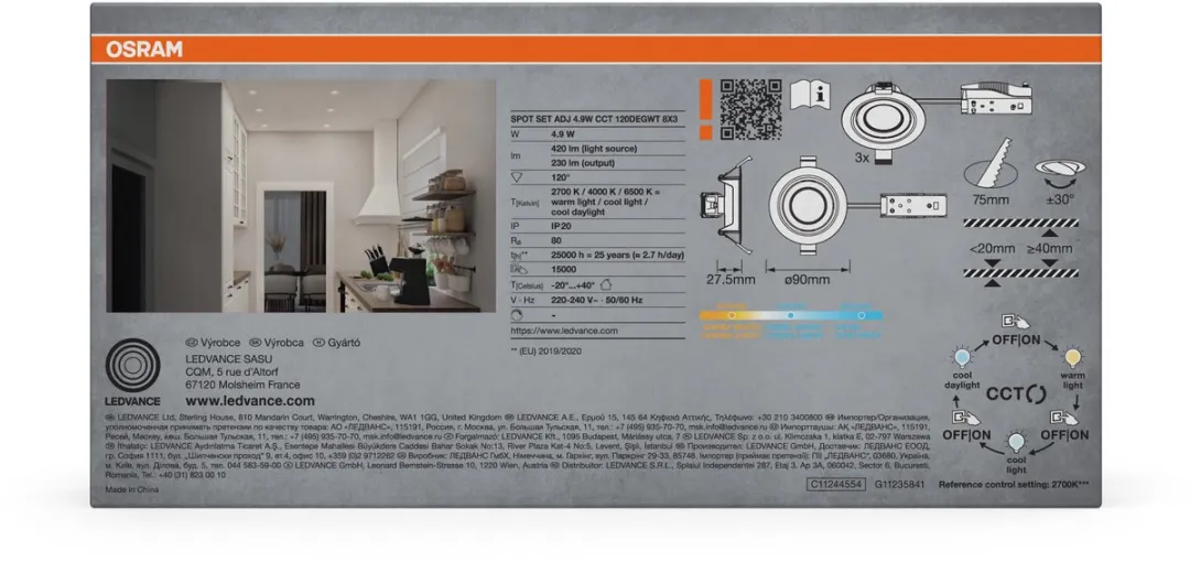 Osram Spot Set LED Inbouwspots CCT 4.9W - 3 Stuks