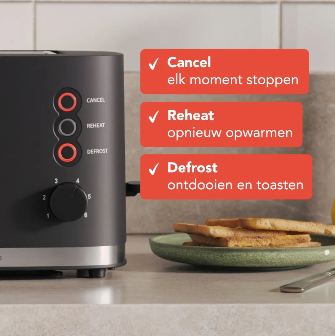 KitchenBrothers KB784 Broodrooster 870W - 2 Extra Brede Sleuven - Zwart