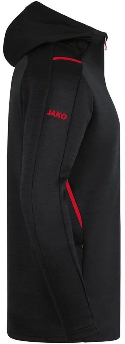 Jako Challenge Vrijetijdsvest Met Kap Heren - Zwart Gemeleerd / Rood | Maat: XL - afbeelding 2 van 6