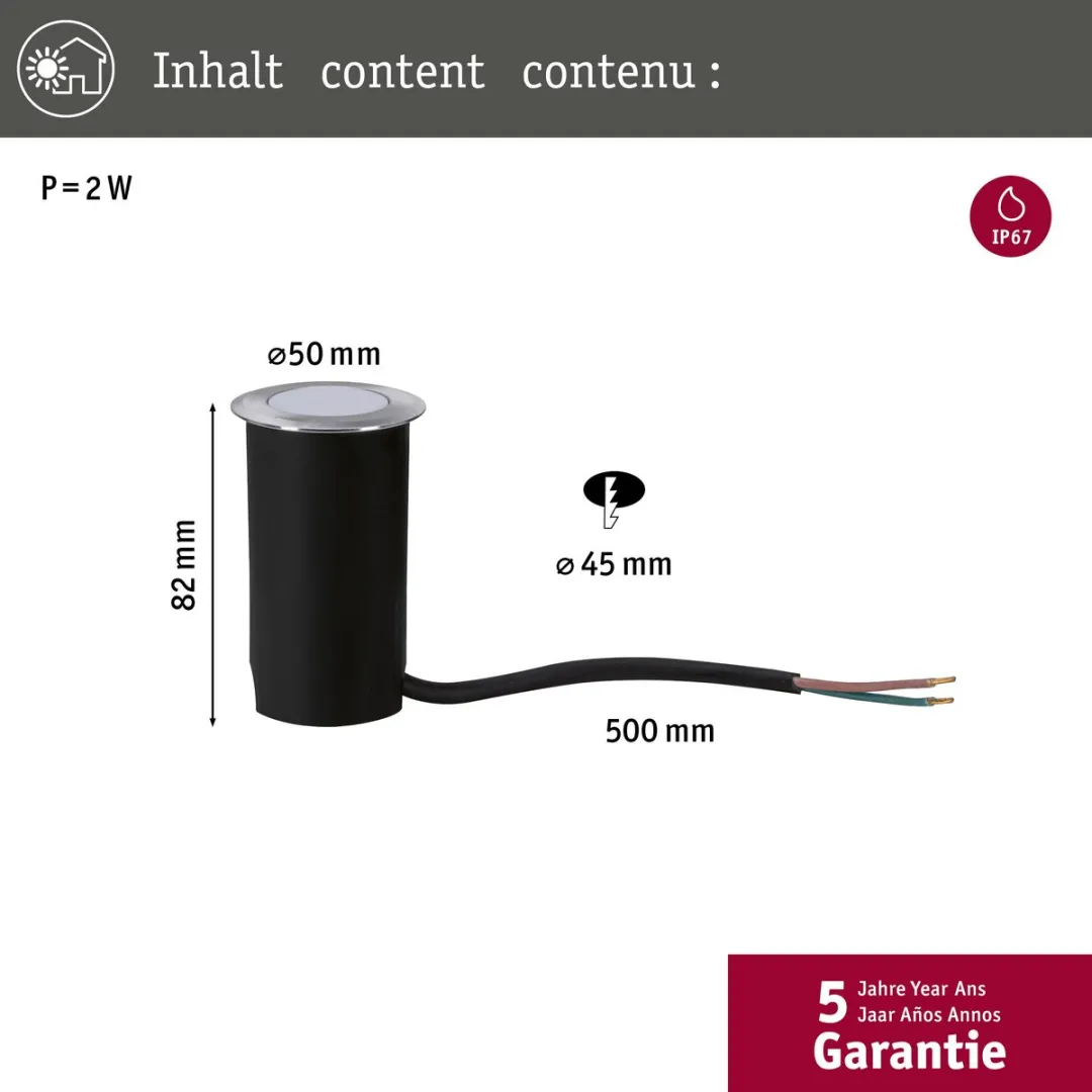 Paulmann LED Grondinbouwlamp Insectvriendelijk IP67 2200K 2,2W - Alu