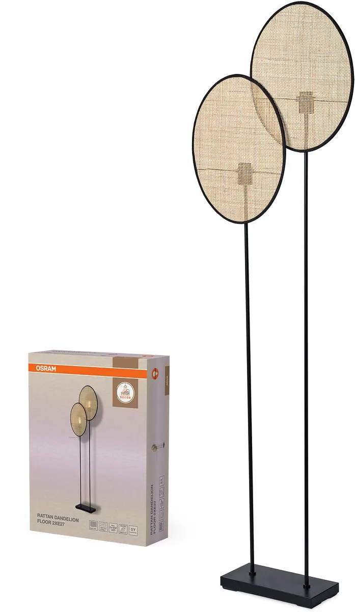 Osram Decor Rattan Paardenbloem Vloerlamp - 2x E27 - Beige - afbeelding 3 van 6