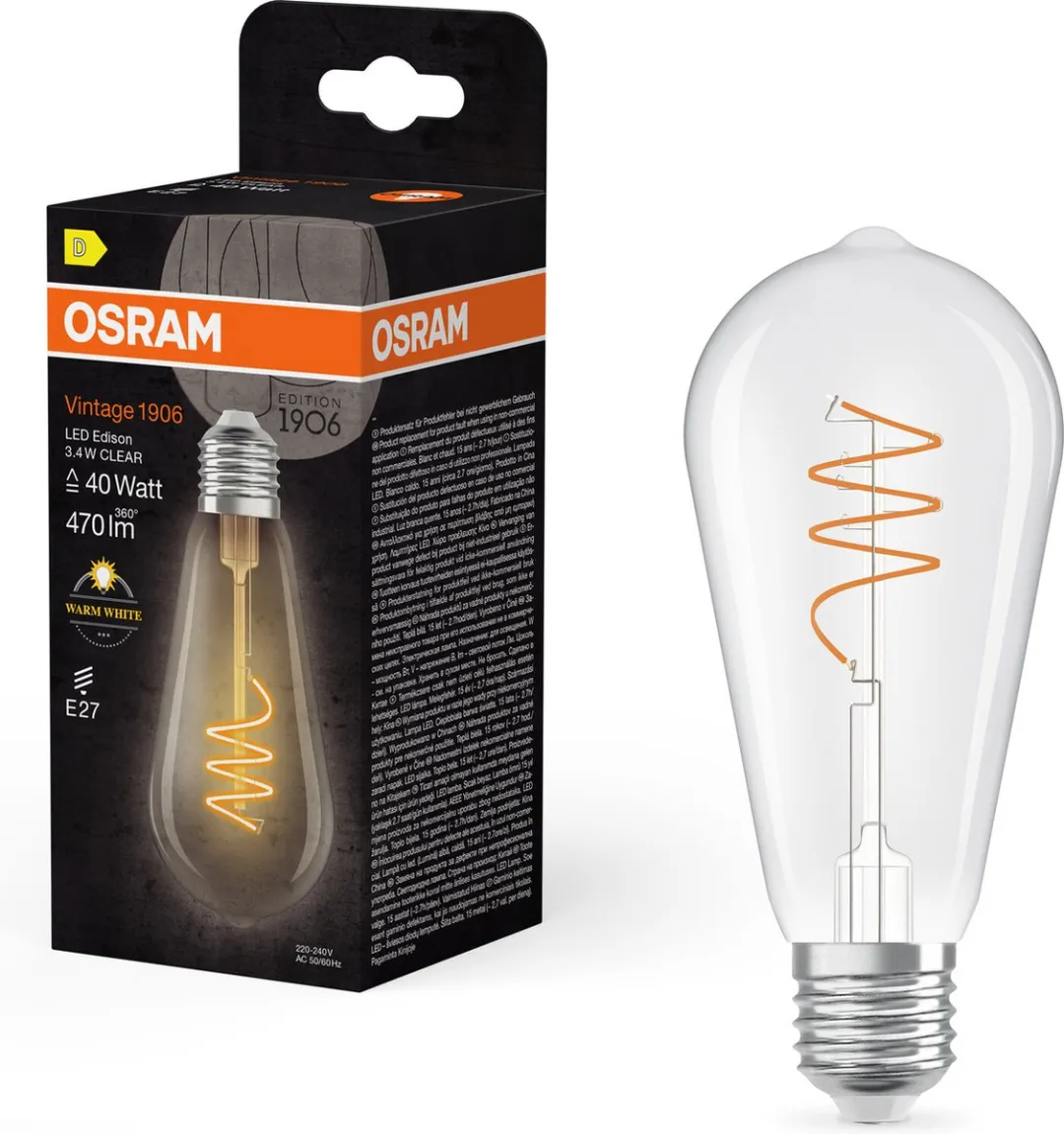 Osram Vintage 1906 LED E27 3.4W 470lm - Zeer Warm Wit