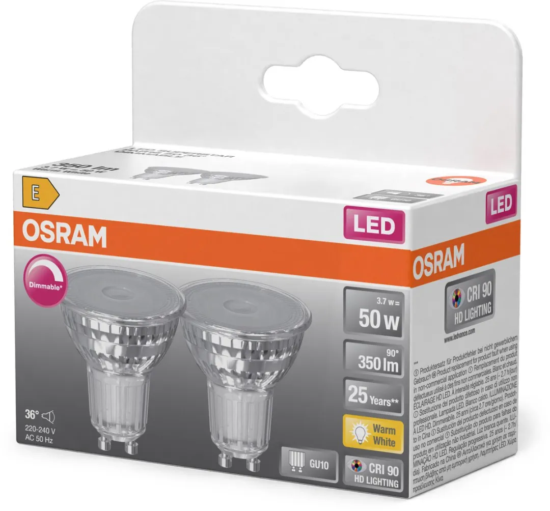 Osram LED Spot Reflector Superstar PAR16 3,7W - 2700K - 36° - 2 Stuks