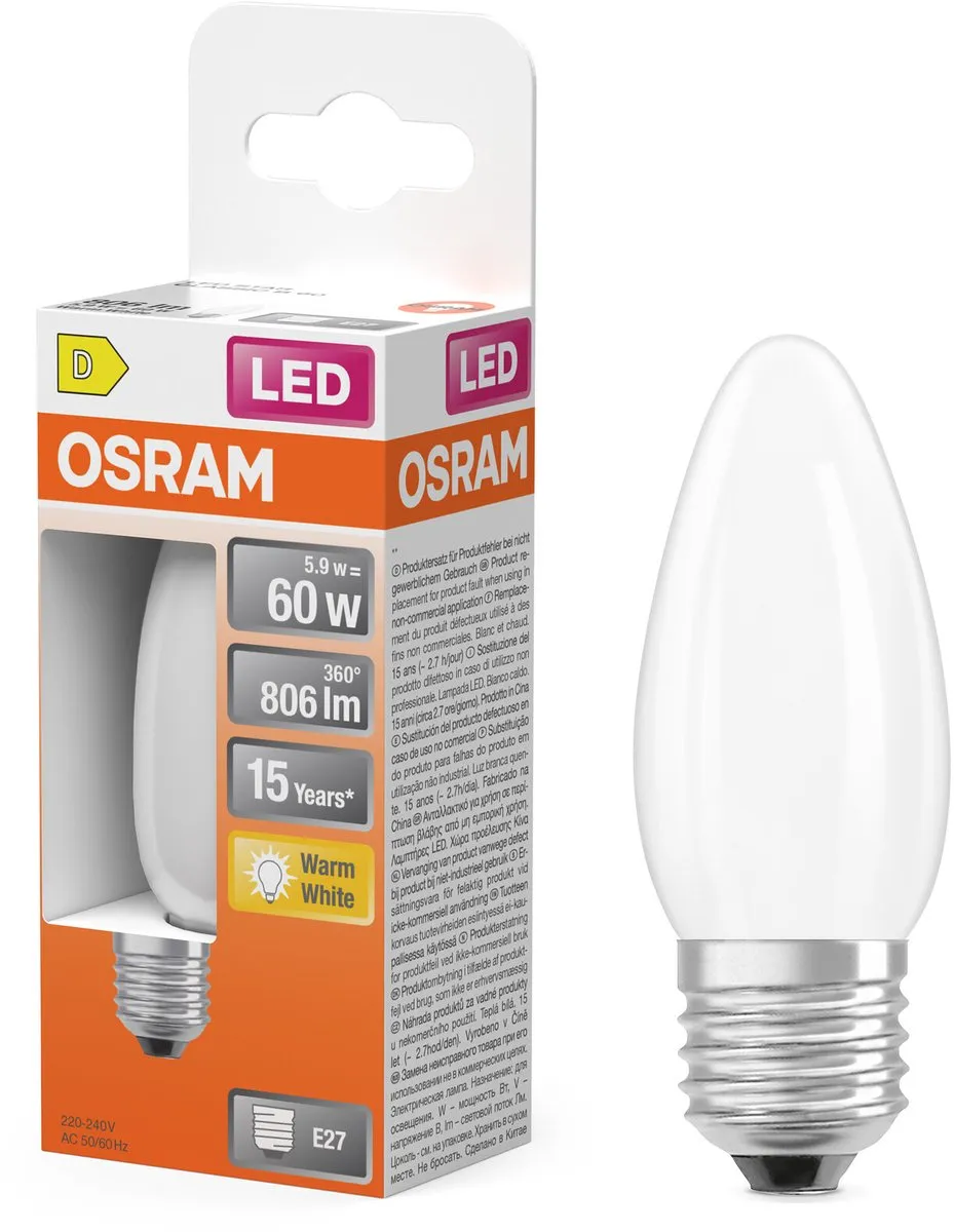 Osram LED Star Classic Mini-kaarslamp 5,5W 806lm E27 - Warm wit