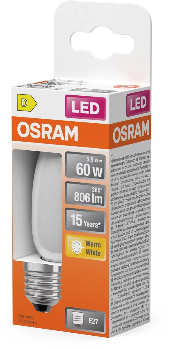 Osram LED Star Classic Mini-kaarslamp 5,5W 806lm E27 - Warm wit - afbeelding 6 van 6