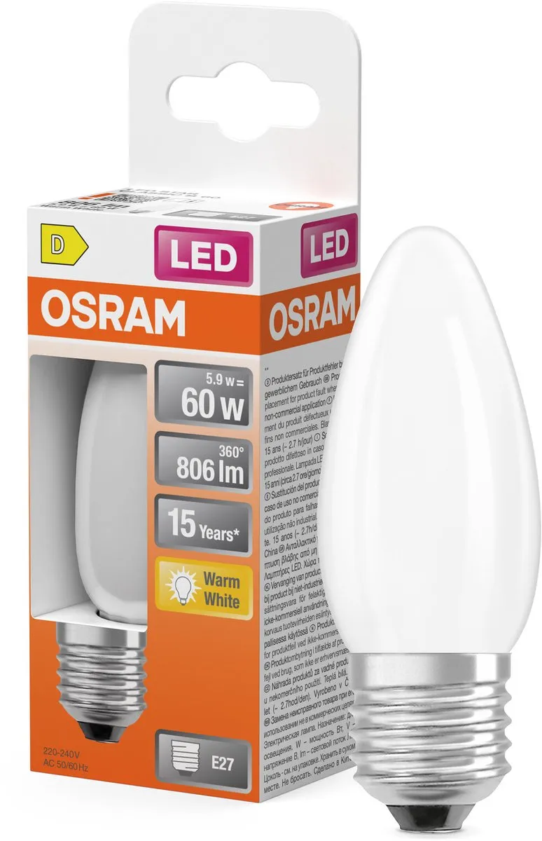 Osram LED Star Classic Mini-kaarslamp 5,5W 806lm E27 - Warm wit
