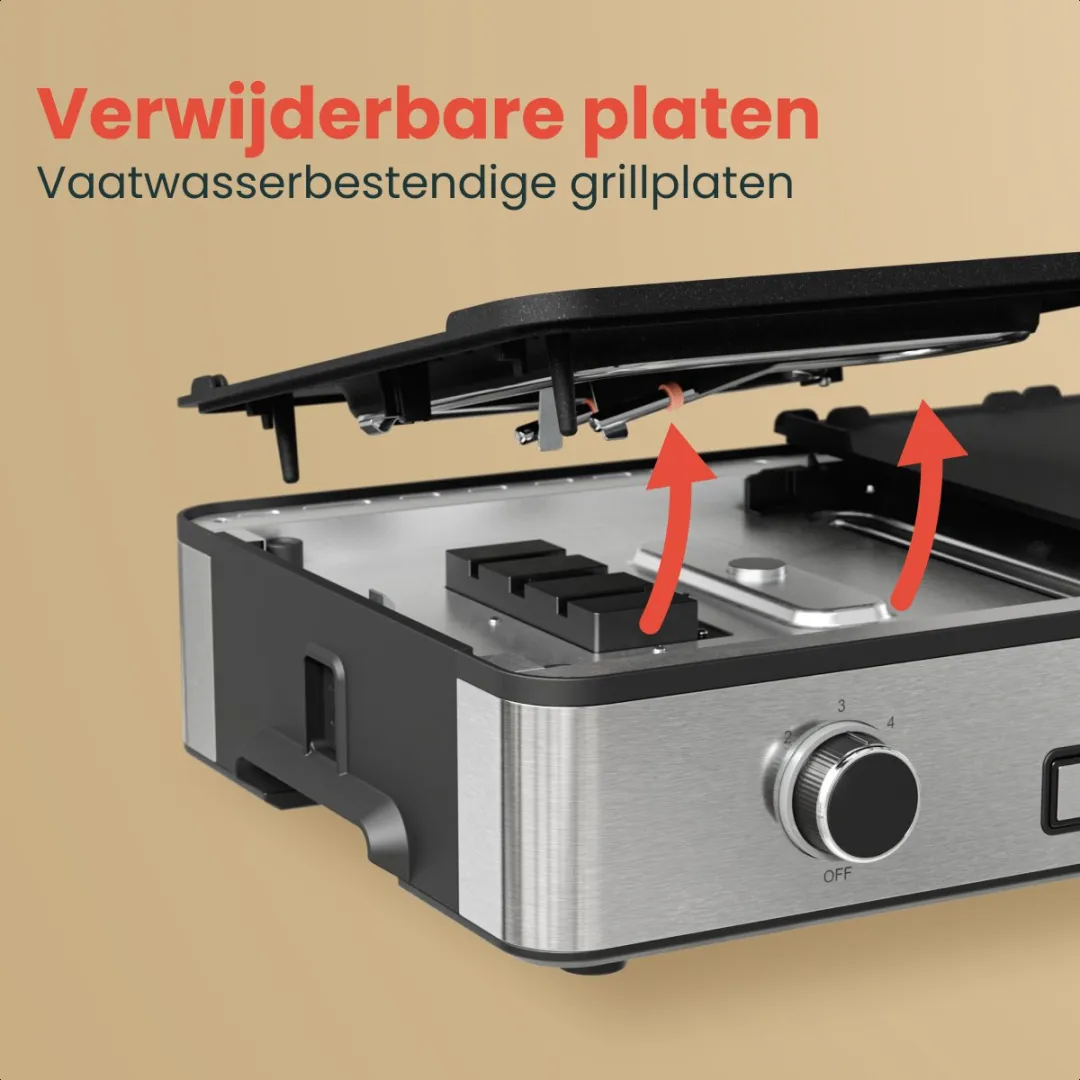 KitchenBrothers KB1004203 Elektrische Grillplaat 2400W - 30,5x52cm - RVS/Zwart