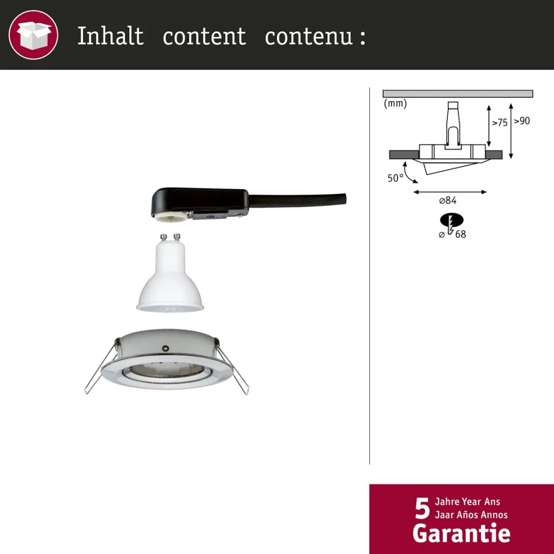 Paulmann Nova LED Inbouwlamp 6,5W 460lm GU10 - 2700K - Staal geborsteld - afbeelding 6 van 6