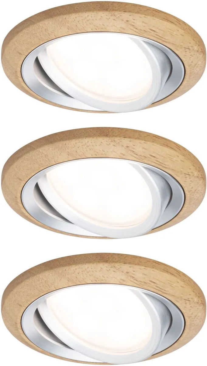 Paulmann Lanati LED-inbouwlamp Set 3x6W 470lm 2700K - 84mm - Geoliede eikenkleur