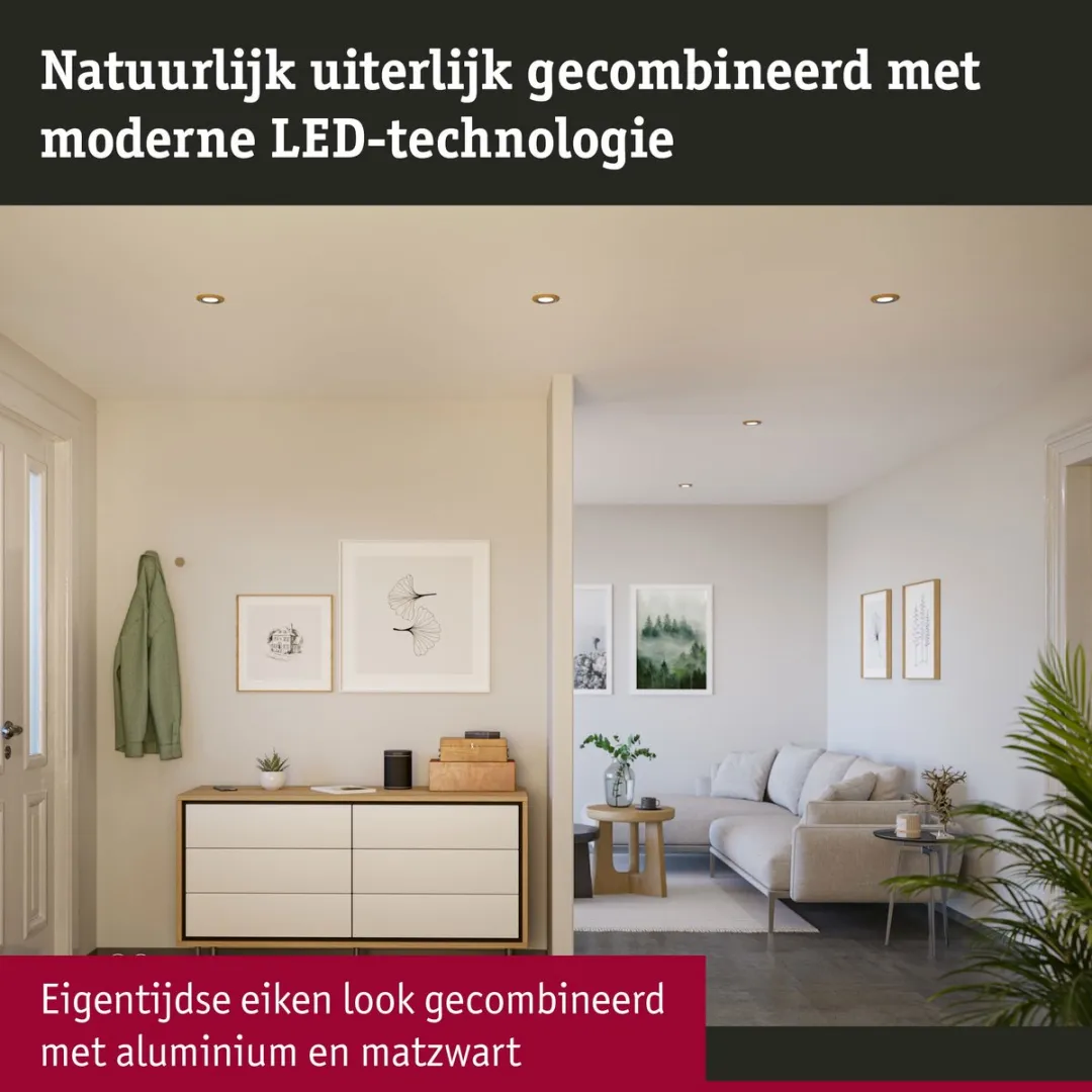 Paulmann Lanati LED-inbouwlamp Set 3x6W 470lm 2700K - 84mm - Geoliede eikenkleur