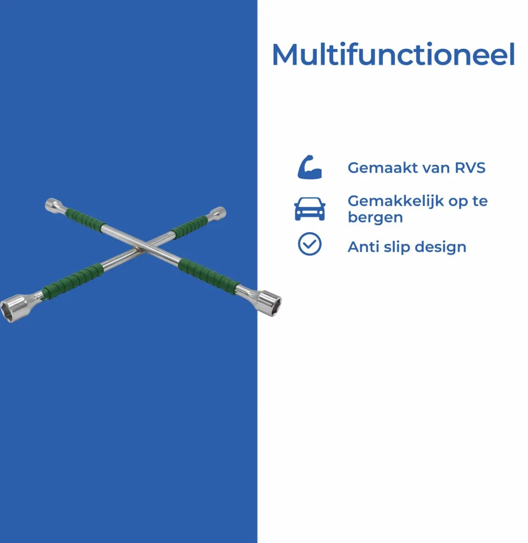 TETRA Kruissleutel - Reservewiel Verwisselen - 17, 19, 21 & 23 MM - Wielbouten Gereedschap