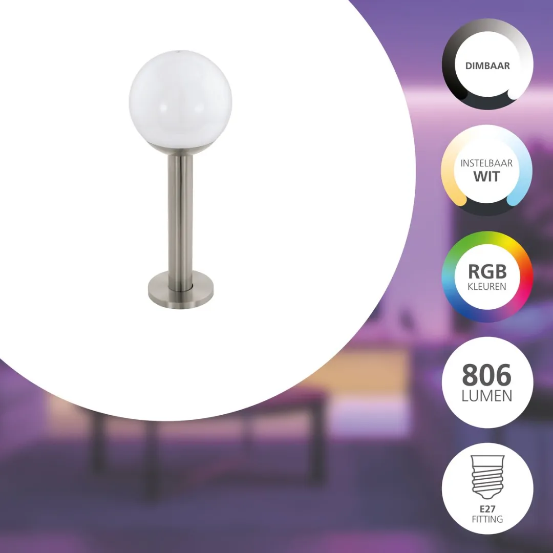 EGLO connect.z Nisia-Z Smart Sokkellamp E27 - 52,5cm - Wit/RVS - RGB & Wit - Zigbee