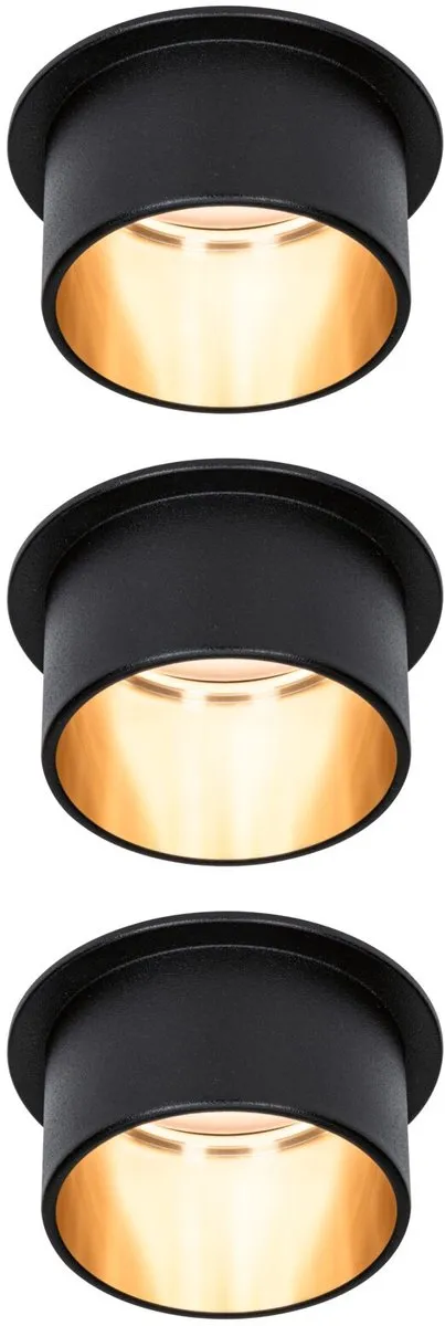 Paulmann LED-inbouwlamp Gil Coin Basisset 3x6W 470lm 2700K - Zwart/Goud
