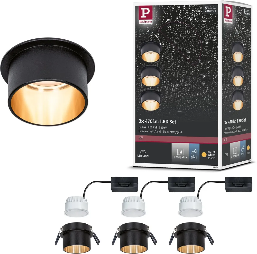 Paulmann LED-inbouwlamp Gil Coin Basisset 3x6W 470lm 2700K