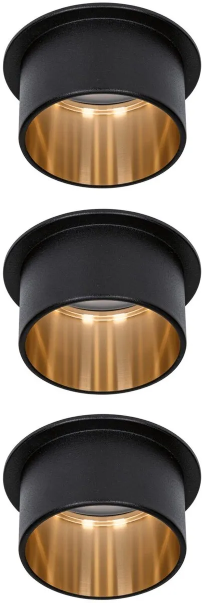Paulmann LED-inbouwlamp Gil Coin Basisset 3x6W 470lm 2700K - Zwart/Goud