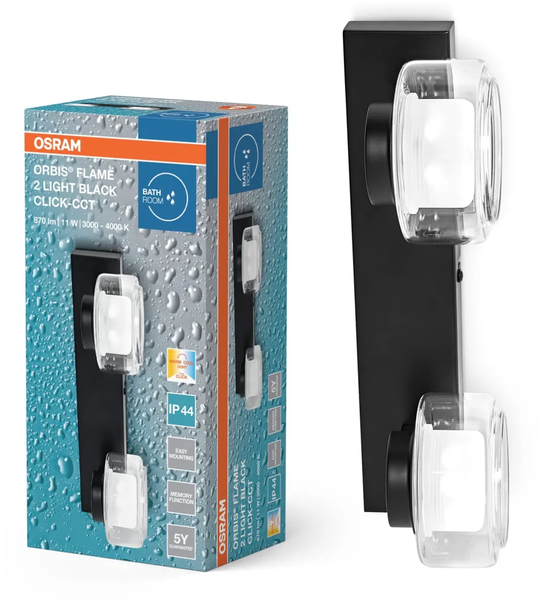 Osram Orbis Flame Wandlamp LED 11W 700lm Instelbaar 3000-4000K - Zwart