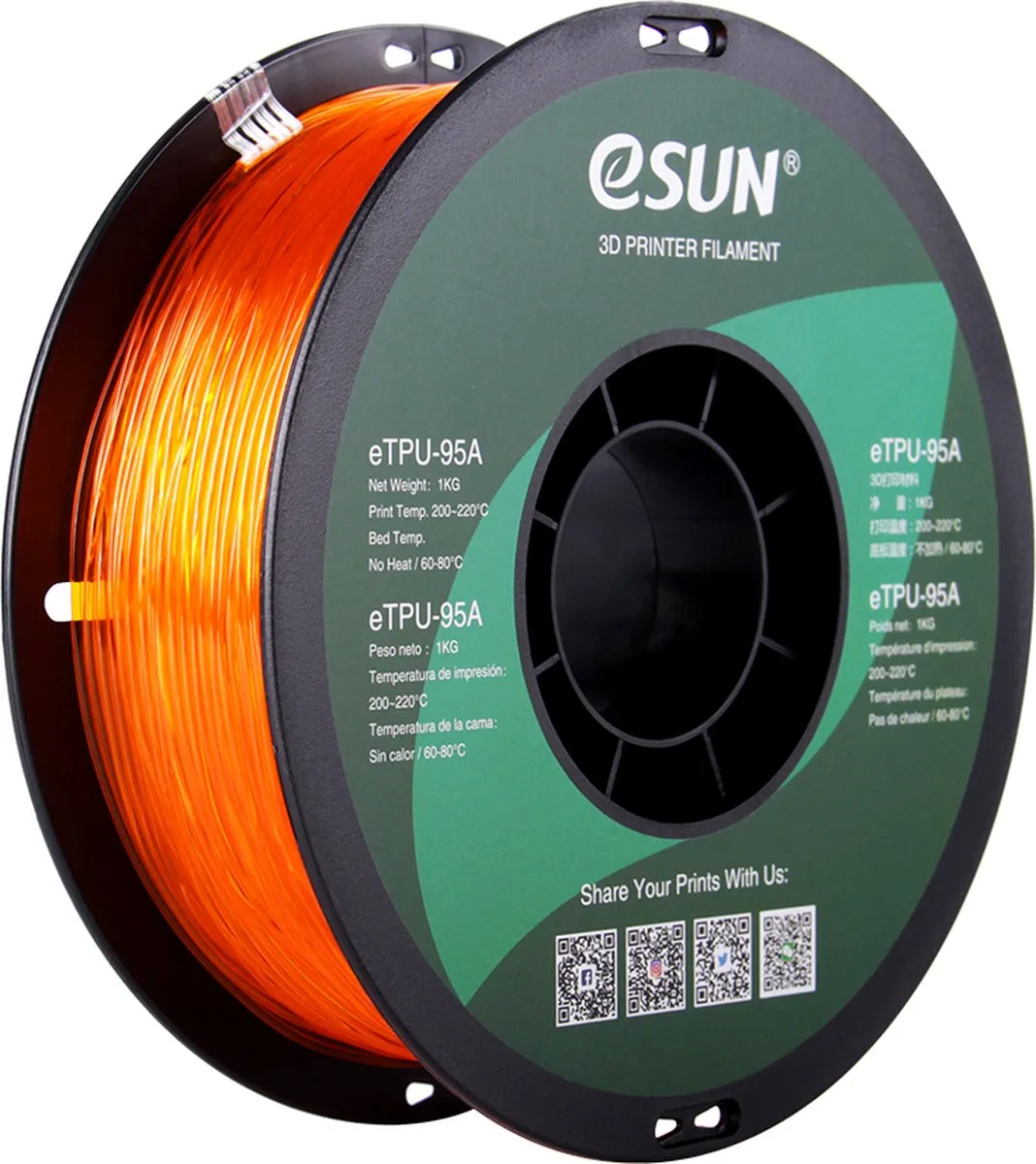 ESUN eTPU-95A Filament 1.75mm Transparant Oranje 1kg