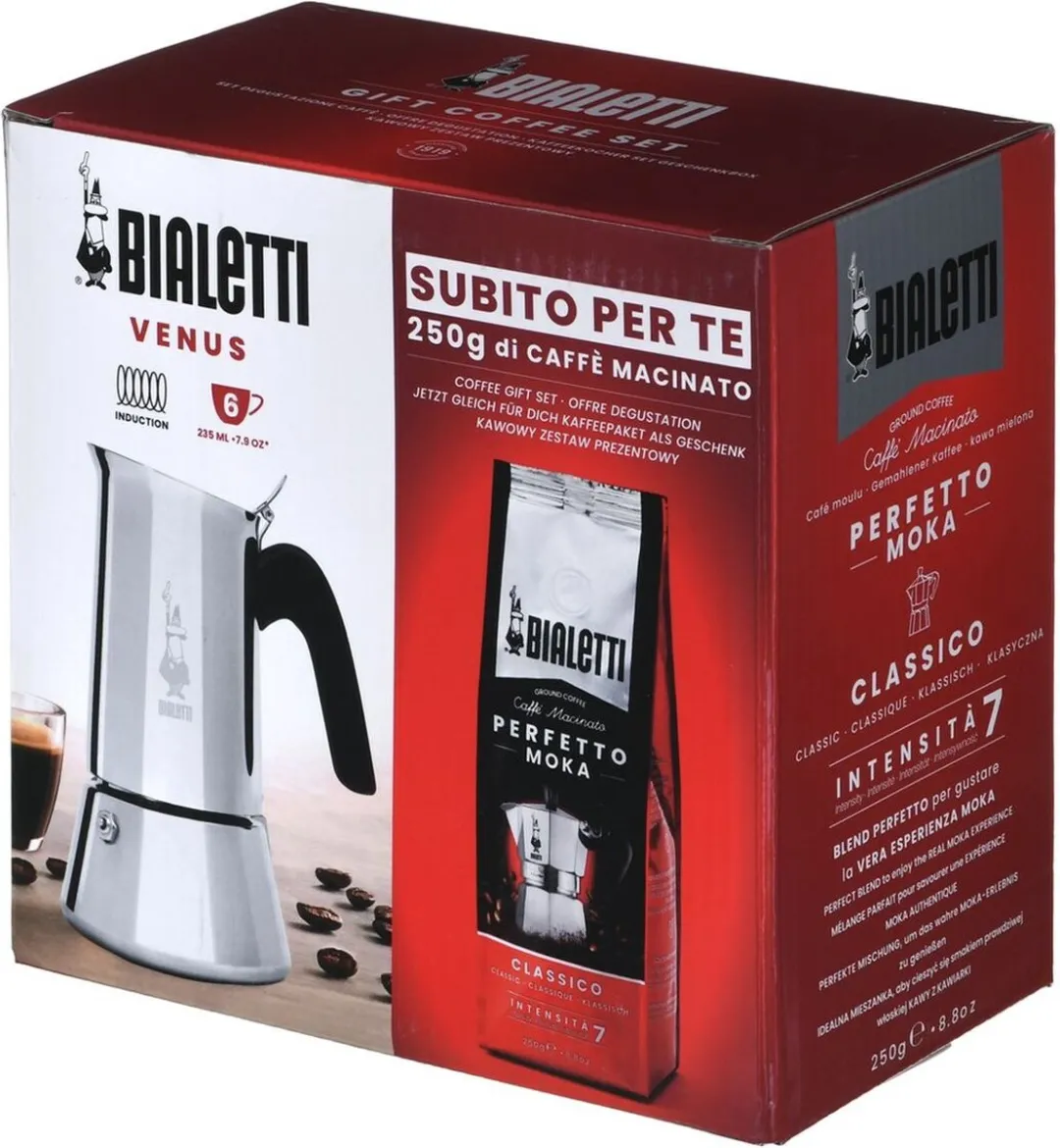 Bialetti New Venus 6 + Perfetto Moka Classic Zilver