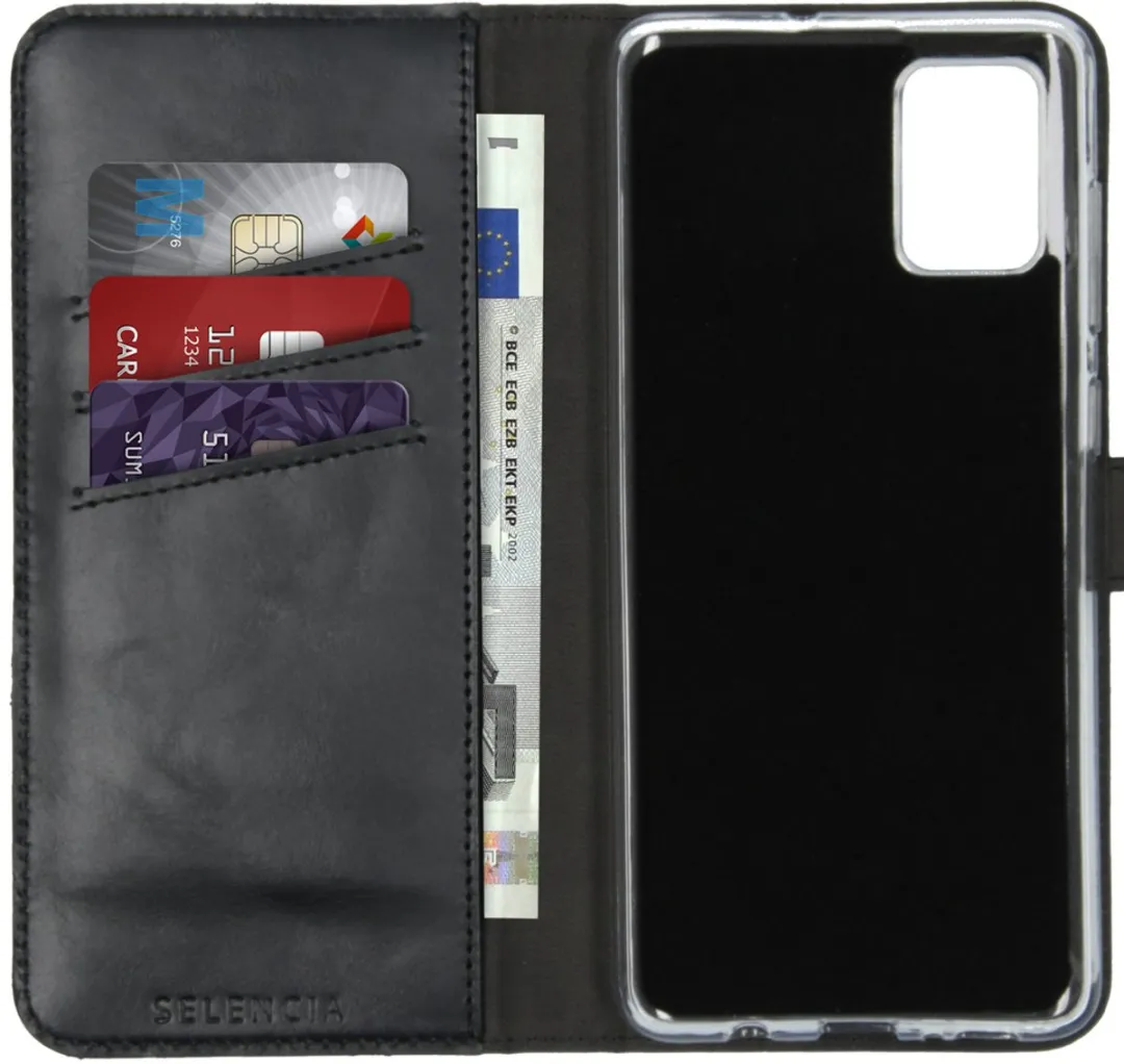 Selencia Hoesje Samsung Galaxy A71 - Echt Lederen Bookcase 3 Stuks - Zwart