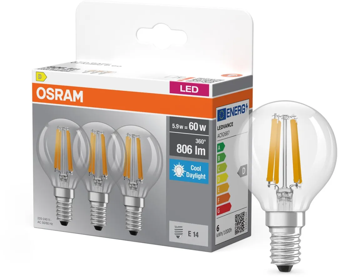 Osram LED Mini Bol E14 5.9W 6500K - 3 Stuks