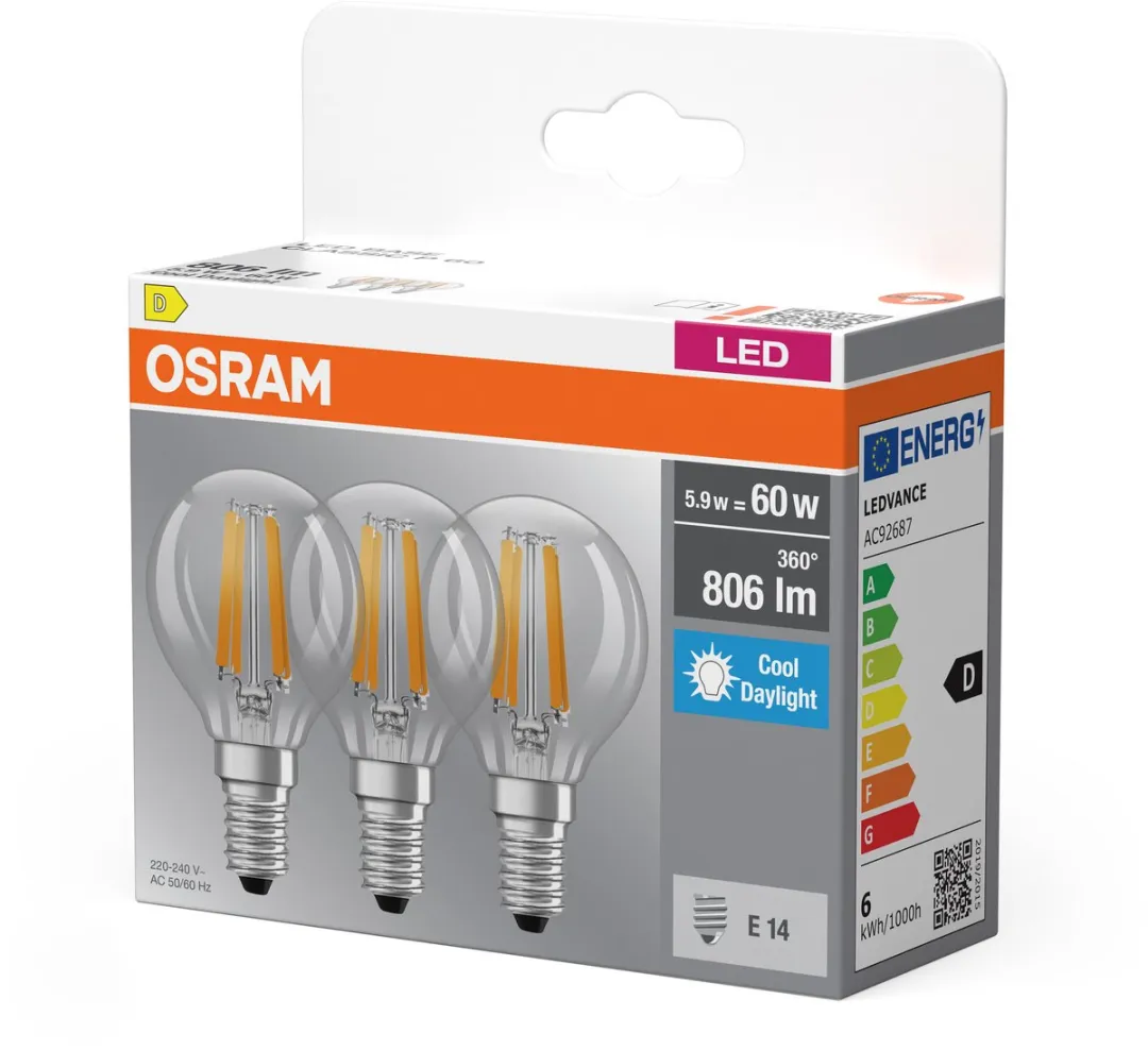 Osram LED Mini Bol E14 5.9W 6500K - 3 Stuks