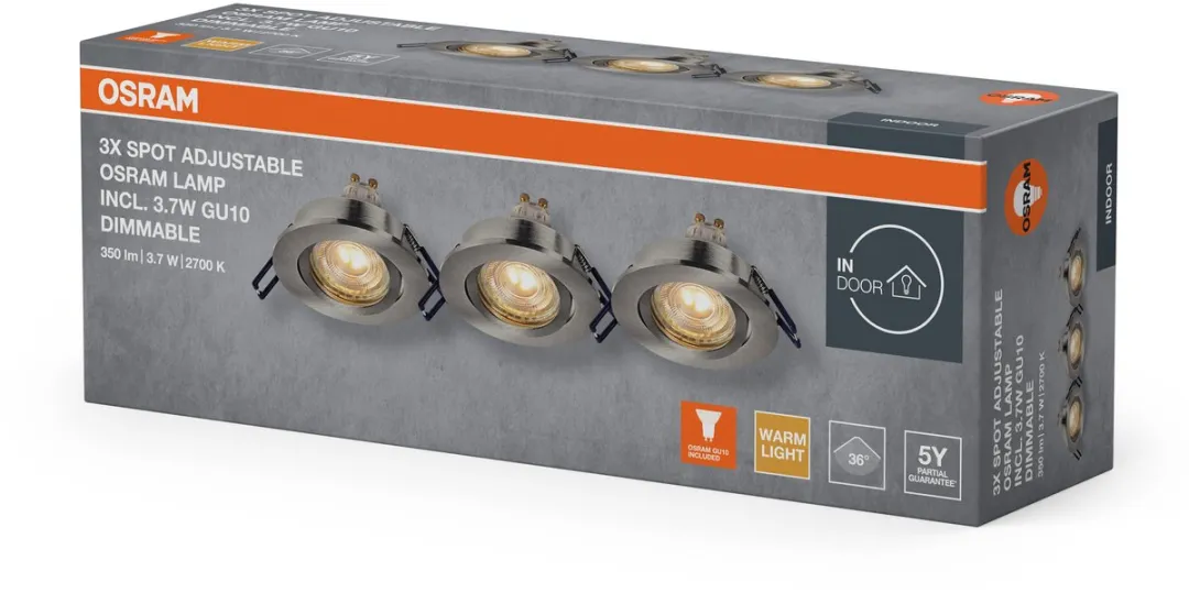 Osram Spot Set LED Inbouwspot DIM Flexibel 3,7W - 3 Stuks - Satijn nikkel