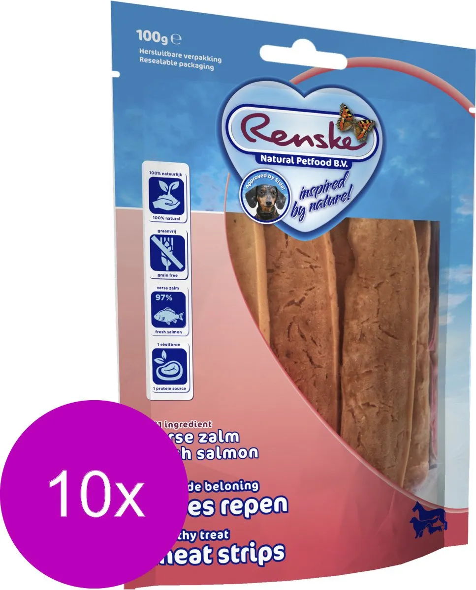 Renske Gezonde Beloning Vleesstrips Zalm 100g - 10 Stuks