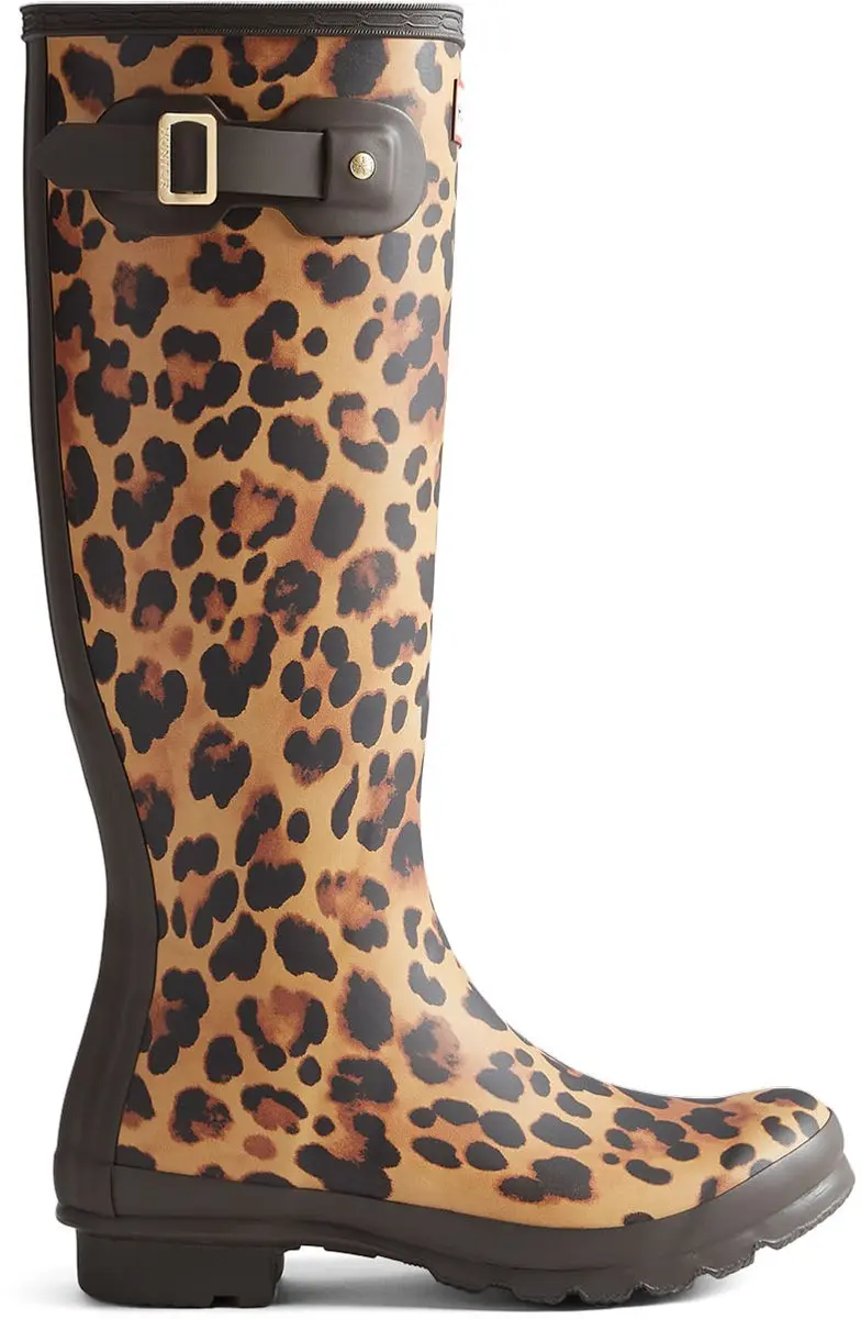 Hunter Women's Original Tall Wellington Boots Leopard/Chocolate Brown