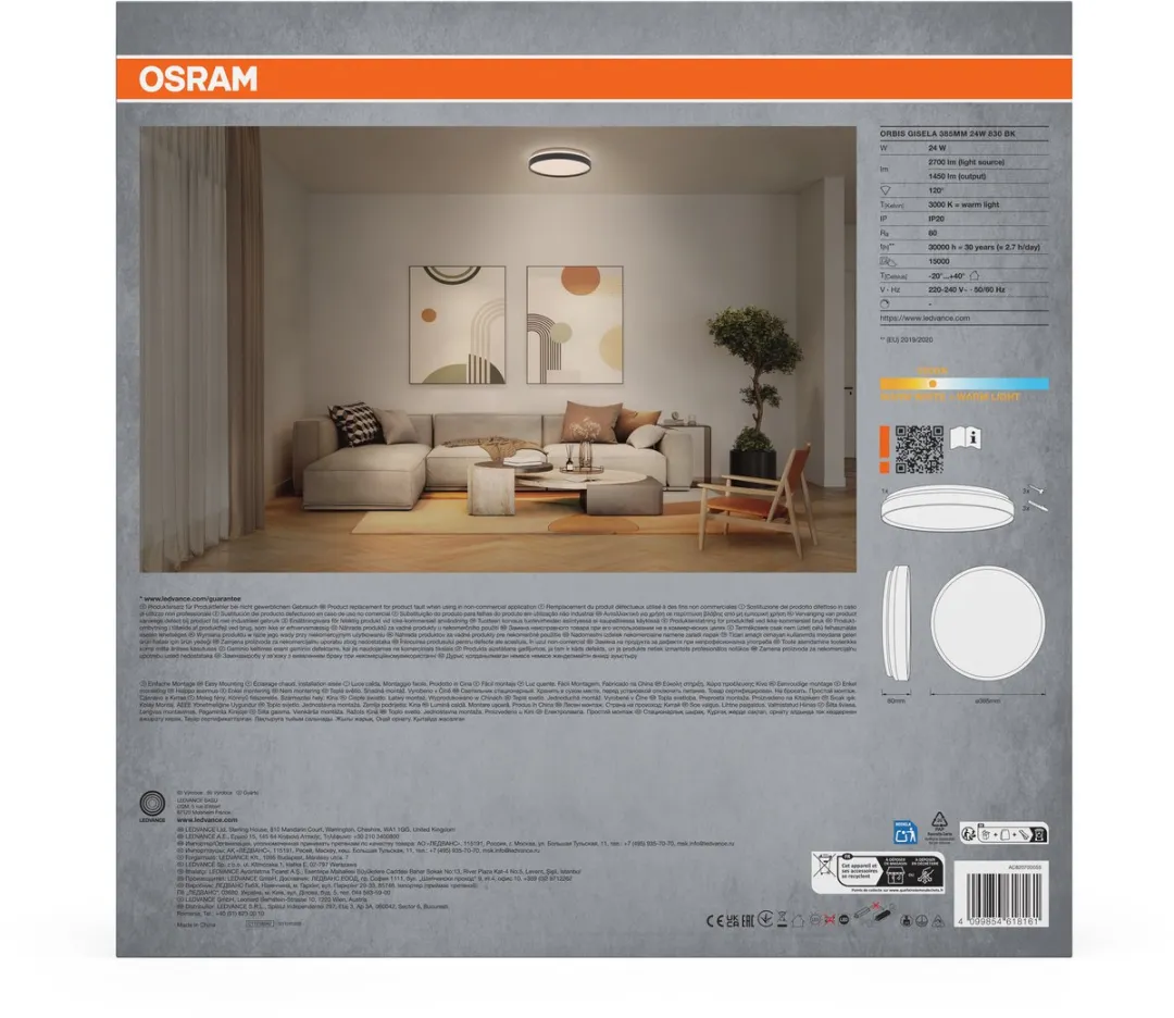 Osram Orbis Gisela LED Plafondlamp 24W - 385mm - Zwart